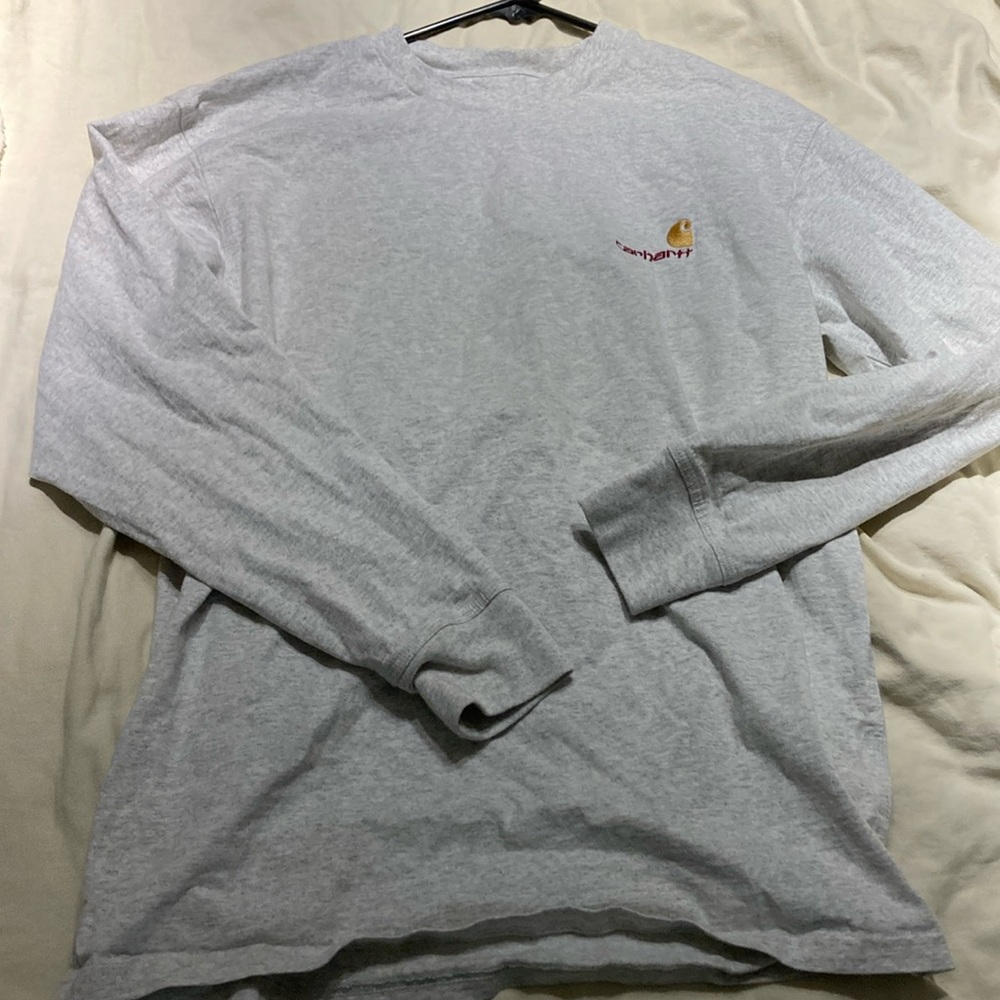carhartt wip grey small logo longsleeve t-shirt size m